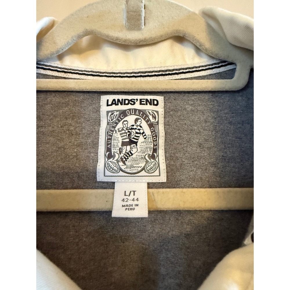 Vintage Men's‎ Lands' End Gray and Tan 100% Cotton Large Tall (LT) Rugby Shirt - Picture 2 of 8